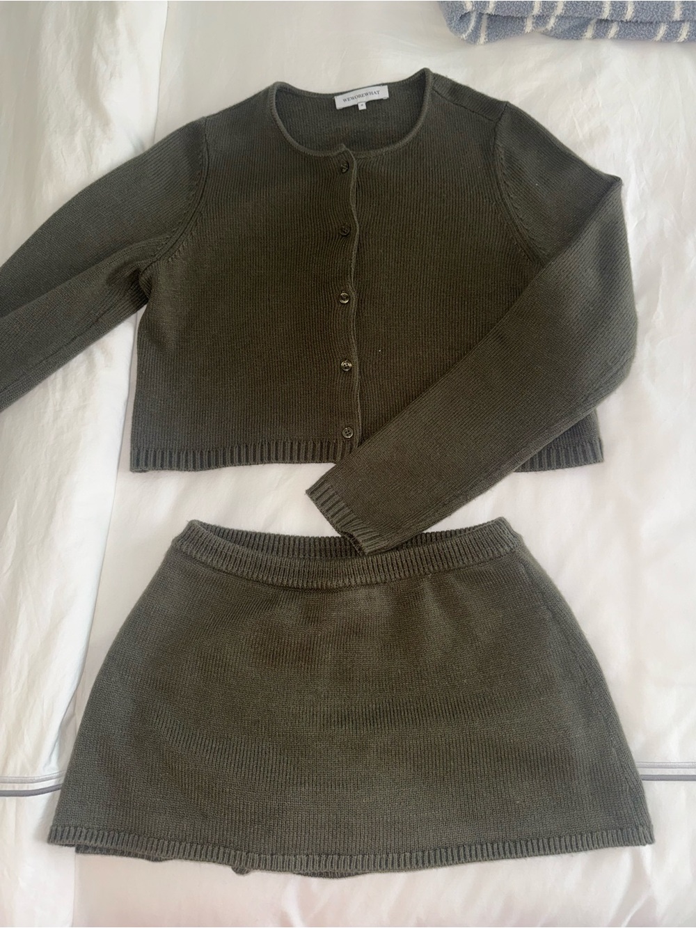 WeWoreWhat Olive Knit Skirt Set Medium Top & Small Bottoms